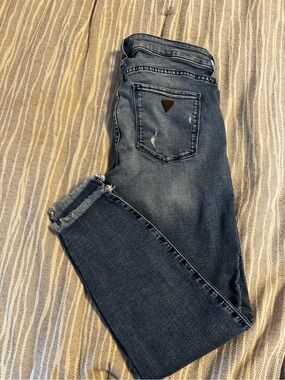 Guess Dark Blue Cropped Frayed-Hem Jeans